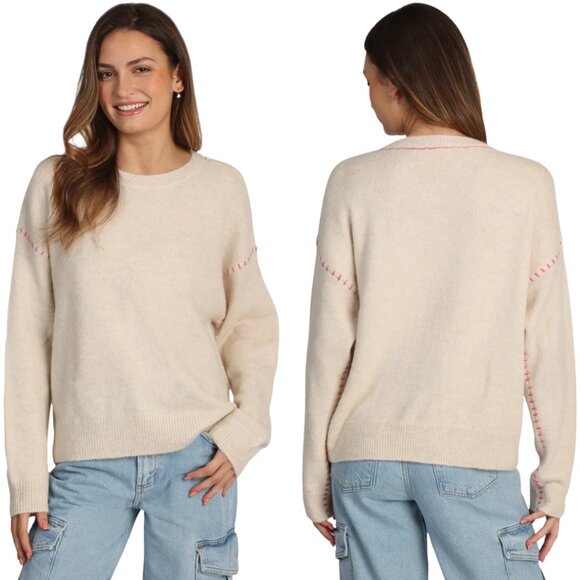 Dylan Harper Sweater Pullover Women's Small Tan Pink Knit Alpaca Wool Crewneck - Picture 1 of 14